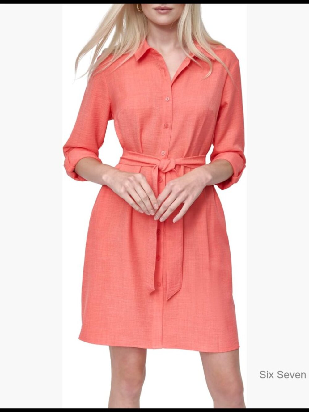 Long Sleeve Collared Tie Fit & Flare Mini Dress, 100% Cotton